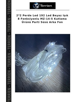 Terrien 2*2 Perde LED 192 LED Beyaz Işık 8 Fonksiyonlu Mz-14-5 Kutlama Ürünü Parti Süsü Arka Fon