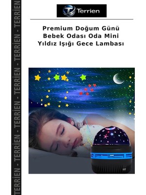 Terrien Premium Doğum Günü Bebek Odası Oda Mini Yıldız Işığı Gece Lambası