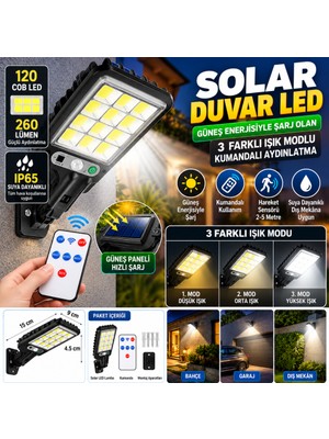 Burada Bulabilirsin 3 Farklı Işık Modlu Güneş Enerjisiyle Şarj Olan Dış Mekan Uyumlu Kumandalı Solar Duvar Ledi