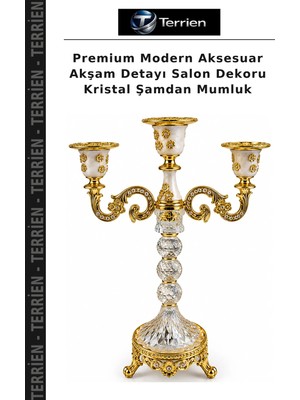 Terrien Premium Modern Aksesuar Akşam Detayı Salon Dekoru Kristal Şamdan Mumluk