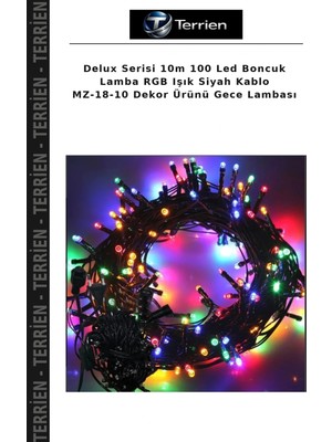 Terrien Delux Serisi 10M 100 LED Boncuk Lamba Rgb Işık Siyah Kablo Mz-18-10 Dekor Ürünü Gece Lambası