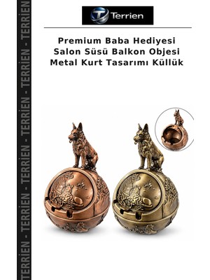Terrien Premium Baba Hediyesi Salon Süsü Balkon Objesi Metal Kurt Tasarımı Küllük