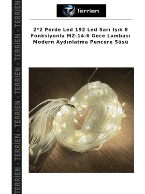 Terrien 2*2 Perde LED 192 LED Sarı Işık 8 Fonksiyonlu Mz-14-6 Gece Lambası Modern Aydınlatma Pencere Süsü