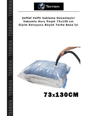 Terrien Şeffaf Valfli Saklama Düzenleyici Vakumlu Hurç Poşet 73X130 cm Giyim Koruyucu Büyük Torba Baza Içi