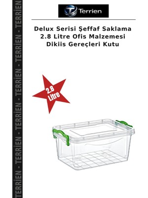 Terrien Delux Serisi Şeffaf Saklama 2.8 Litre Ofis Malzemesi Dikiis Gereçleri Kutu