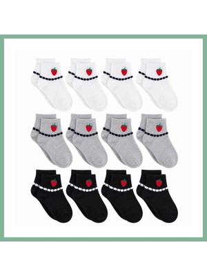 Bşk Virgo Kadın Çilek Desenli Kısa Konç Çorap 12'li Paket, %80 Pamuklu Dikişsiz Burun, Nefes Alan Yumuşak Bilek Çorabı, Siyah Beyaz Gri · Beden: 36-40 · Renk: Çok Renkli 12 Li BSK2026