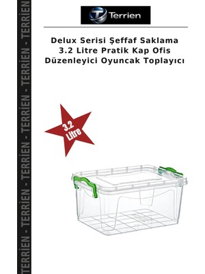 Terrien Delux Serisi Şeffaf Saklama 3.2 Litre Pratik Kap Ofis Düzenleyici Oyuncak Toplayıcı