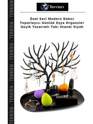 Terrien Özel Seri Modern Dekor Toparlayıcı Günlük Eşya Organzier Geyik Tasarımlı Takı Standı Siyah