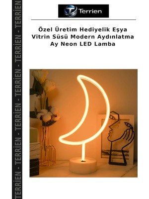 Terrien Özel Üretim Hediyelik Eşya Vitrin Süsü Modern Aydınlatma Ay Neon LED Lamba