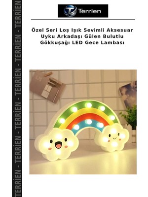 Terrien Özel Seri Loş Işık Sevimli Aksesuar Uyku Arkadaşı Gülen Bulutlu Gökkuşağı LED Gece Lambası