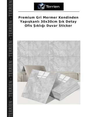 Terrien Premium Gri Mermer Kendinden Yapışkanlı 30X30CM Şık Detay Ofis Şıklığı Duvar Sticker