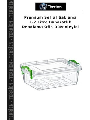 Terrien Premium Şeffaf Saklama 1.2 Litre Baharatlık Depolama Ofis Düzenleyici
