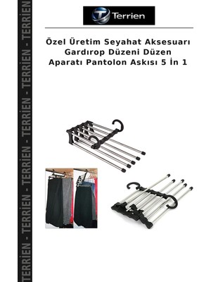 Terrien Özel Üretim Seyahat Aksesuarı Gardırop Düzeni Düzen Aparatı Pantolon Askısı 5 In 1