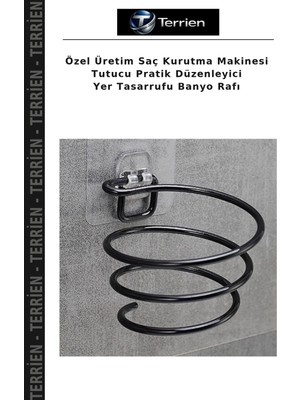 Terrien Özel Üretim Saç Kurutma Makinesi Tutucu Pratik Düzenleyici Yer Tasarrufu Banyo Rafı