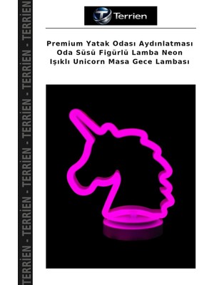 Terrien Premium Yatak Odası Aydınlatması Oda Süsü Figürlü Lamba Neon Işıklı Unicorn Masa Gece Lambası