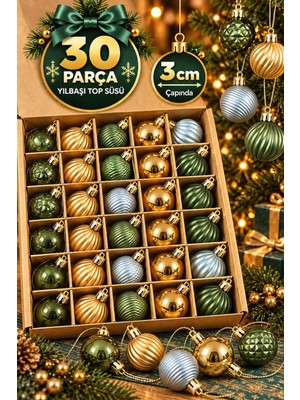 Bee Games 30 Adet Premium Karışık Lüks Yılbaşı Çam Ağacı Süsü Dekor Süsleme Seti Cici Top 3 cm Mini Cici Toplar