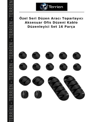 Terrien Özel Seri Düzen Aracı Toparlayıcı Aksesuar Ofis Düzeni Kablo Düzenleyici Set 16 Parça