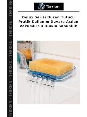Terrien Delux Serisi Düzen Tutucu Pratik Kullanım Duvara Asılan Vakumlu Su Oluklu Sabunluk