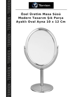 Terrien Özel Üretim Masa Süsü Modern Tasarım Şık Parça Ayaklı Oval Ayna 10 x 12 cm