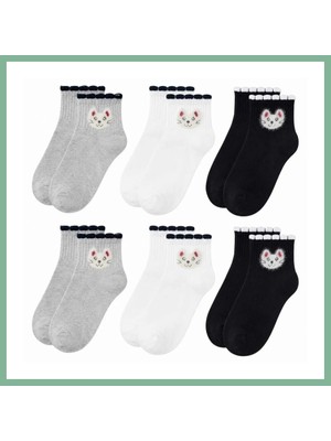 Bşk Virgo Kadın Kedi Desenli Kısa Konç Çorap 6'lı Paket, %80 Pamuklu Dikişsiz Burun, Nefes Alan Yumuşak Bilek Çorabı, Gri Siyah Beyaz · Beden: 36-40 · Renk: Çok Renkli 6 Lı BSK2026