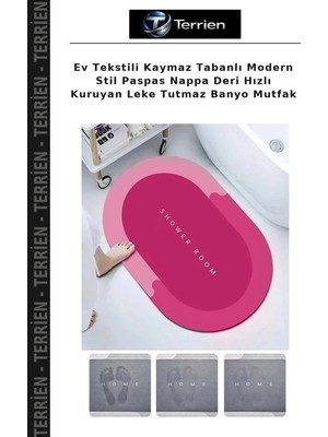 Terrien Ev Tekstili Kaymaz Tabanlı Modern Stil Paspas Nappa Deri Hızlı Kuruyan Leke Tutmaz Banyo Mutfak