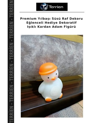 Terrien Premium Yılbaşı Süsü Raf Dekoru Eğlenceli Hediye Dekoratif Işıklı Kardan Adam Figürü