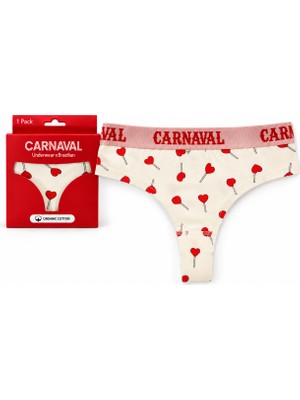 Carnaval Socks Kalpli Lolipop Desenli Kadın Brazilian Külot Pamuklu Likralı Krem