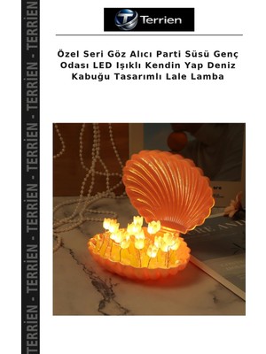 Terrien Özel Seri Göz Alıcı Parti Süsü Genç Odası LED Işıklı Kendin Yap Deniz Kabuğu Tasarımlı Lale Lamba