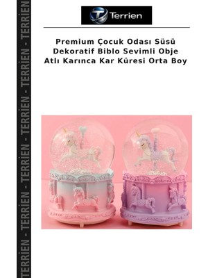 Terrien Premium Çocuk Odası Süsü Dekoratif Biblo Sevimli Obje Atlı Karınca Kar Küresi Orta Boy