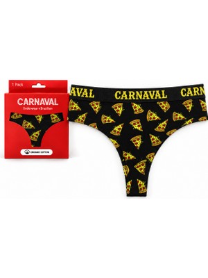 Carnaval Socks Pizza Desenli Kadın Brazilian Külot Pamuklu Likralı Siyah
