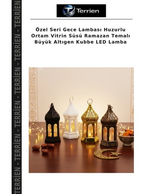 Terrien Özel Seri Gece Lambası Huzurlu Ortam Vitrin Süsü Ramazan Temalı Büyük Altıgen Kubbe LED Lamba