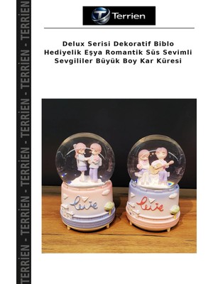 Terrien Delux Serisi Dekoratif Biblo Hediyelik Eşya Romantik Süs Sevimli Sevgililer Büyük Boy Kar Küresi