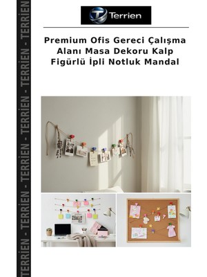 Terrien Premium Ofis Gereci Çalışma Alanı Masa Dekoru Kalp Figürlü Ipli Notluk Mandal