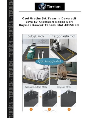 Terrien Özel Üretim Şık Tasarım Dekoratif Eşya Ev Aksesuarı Nappa Deri Kaymaz Kauçuk Tabanlı Mat 40X50 cm