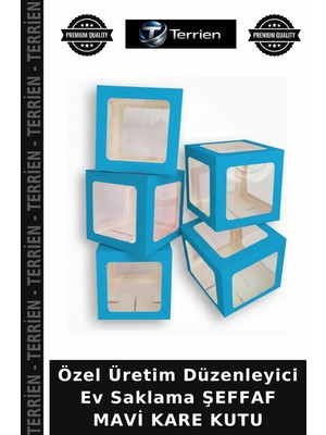 Terrien Özel Üretim Düzenleyici Ev Saklama Şeffaf Mavi Kare Kutu