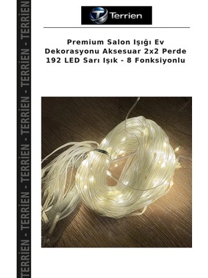 Terrien Premium Salon Işığı Ev Dekorasyonu Aksesuar 2x2 Perde 192 LED Sarı Işık - 8 Fonksiyonlu