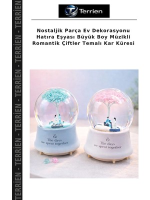 Terrien Nostaljik Parça Ev Dekorasyonu Hatıra Eşyası Büyük Boy Müzikli Romantik Çiftler Temalı Kar Küresi