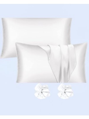 Vionna Ipeksi Saten 50X70 cm Yastık Kılıfı 2 Adet, Kıvırcık Saçlar,dalgalı ve Düz Saçlar, Bordo 2 Adet Hediye Saten Toka,cilt Dostıu,cilt Bakım,kozmetik,hediyelik,çeyizlik Kullanılabilir (Beyaz)