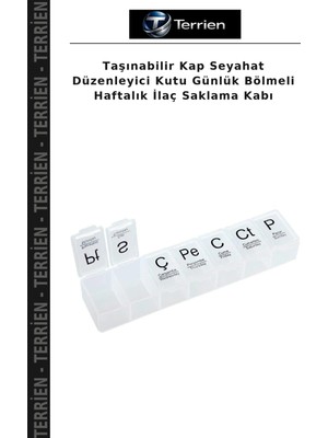Terrien Taşınabilir Kap Seyahat Düzenleyici Kutu Günlük Bölmeli Haftalık Saklama Kabı