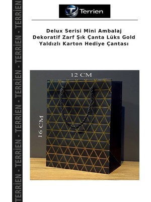 Terrien Delux Serisi Mini Ambalaj Dekoratif Zarf Şık Çanta Lüks Gold Yaldızlı Karton Hediye Çantası