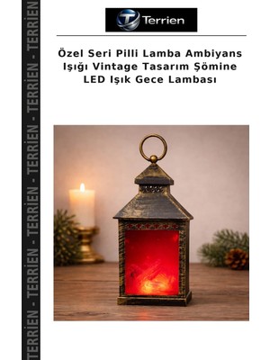 Terrien Özel Seri Pilli Lamba Ambiyans Işığı Vintage Tasarım Şömine LED Işık Gece Lambası