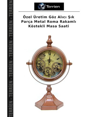 Terrien Özel Üretim Göz Alıcı Şık Parça Metal Roma Rakamlı Köstekli Masa Saati