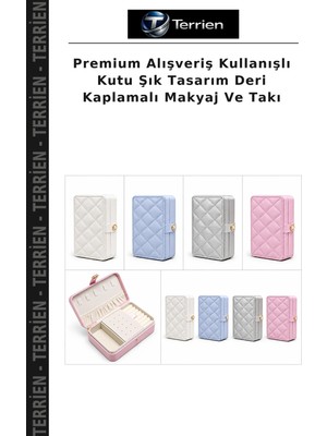 Terrien Premium Alışveriş Kullanışlı Kutu Şık Tasarım Deri Kaplamalı Makyaj ve Takı