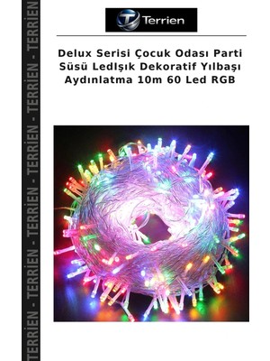 Terrien Delux Serisi Çocuk Odası Parti Süsü Ledışık Dekoratif Yılbaşı Aydınlatma 10M 60 LED Rgb
