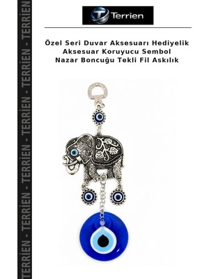 Terrien Özel Seri Duvar Aksesuarı Hediyelik Aksesuar Koruyucu Sembol Nazar Boncuğu Tekli Fil Askılık