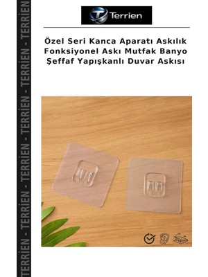 Terrien Özel Seri Kanca Aparatı Askılık Fonksiyonel Askı Mutfak Banyo Şeffaf Yapışkanlı Duvar Askısı
