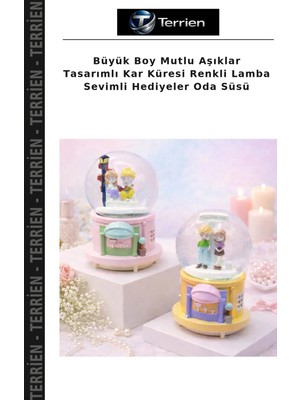 Terrien Büyük Boy Mutlu Aşıklar Tasarımlı Kar Küresi Renkli Lamba Sevimli Hediyeler Oda Süsü