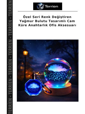 Terrien Özel Seri Renk Değiştiren Yağmur Bulutu Tasarımlı Cam Küre Anahtarlık Ofis Aksesuarı