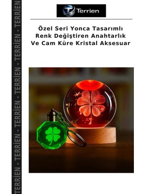 Terrien Özel Seri Yonca Tasarımlı Renk Değiştiren Anahtarlık ve Cam Küre Kristal Aksesuar