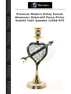 Terrien Premium Modern Detay Sunum Aksesuarı Dekoratif Parça Pirinç Sedefli Tekli Şamdan 11056-975